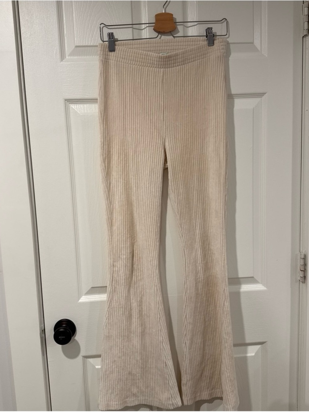 aerie Ribbed Flare Pants in Light Beige